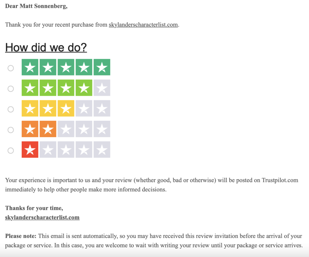 Trustpilot Email Contents Trustpilot Email Contents